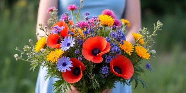 色鮮やかなワイルドフラワーのクラッチブーケ